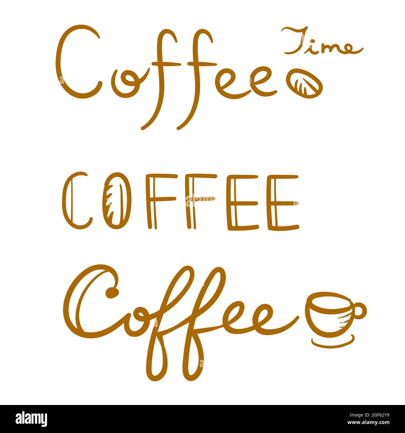 Handgeschriebenen Kaffee auf weißem Hintergrund.handgezeichnete Schriftzüge. Vektordesign. Stock Vektor