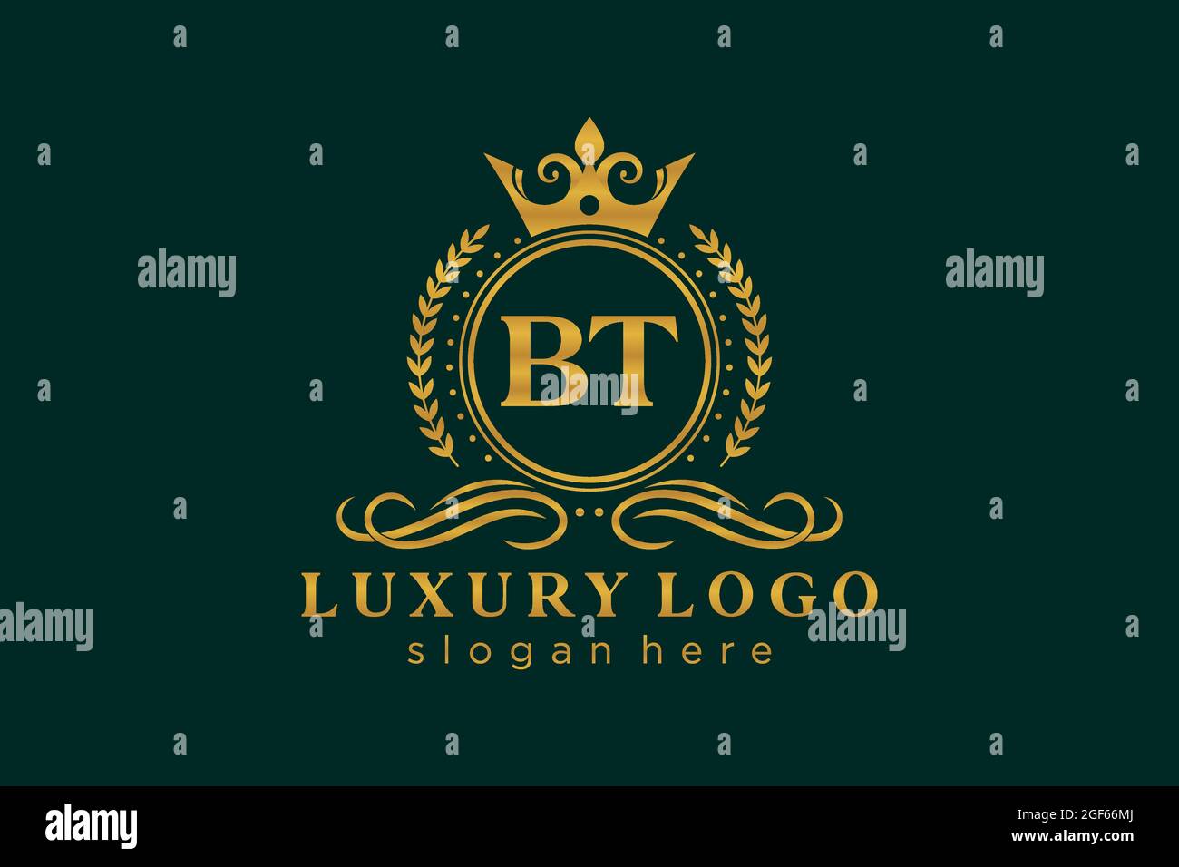 BT Letter Royal Luxury Logo Vorlage in Vektorgrafik für Restaurant, Royalty, Boutique, Cafe, Hotel, Heraldisch, Schmuck, Mode und andere Vektor illustrr Stock Vektor