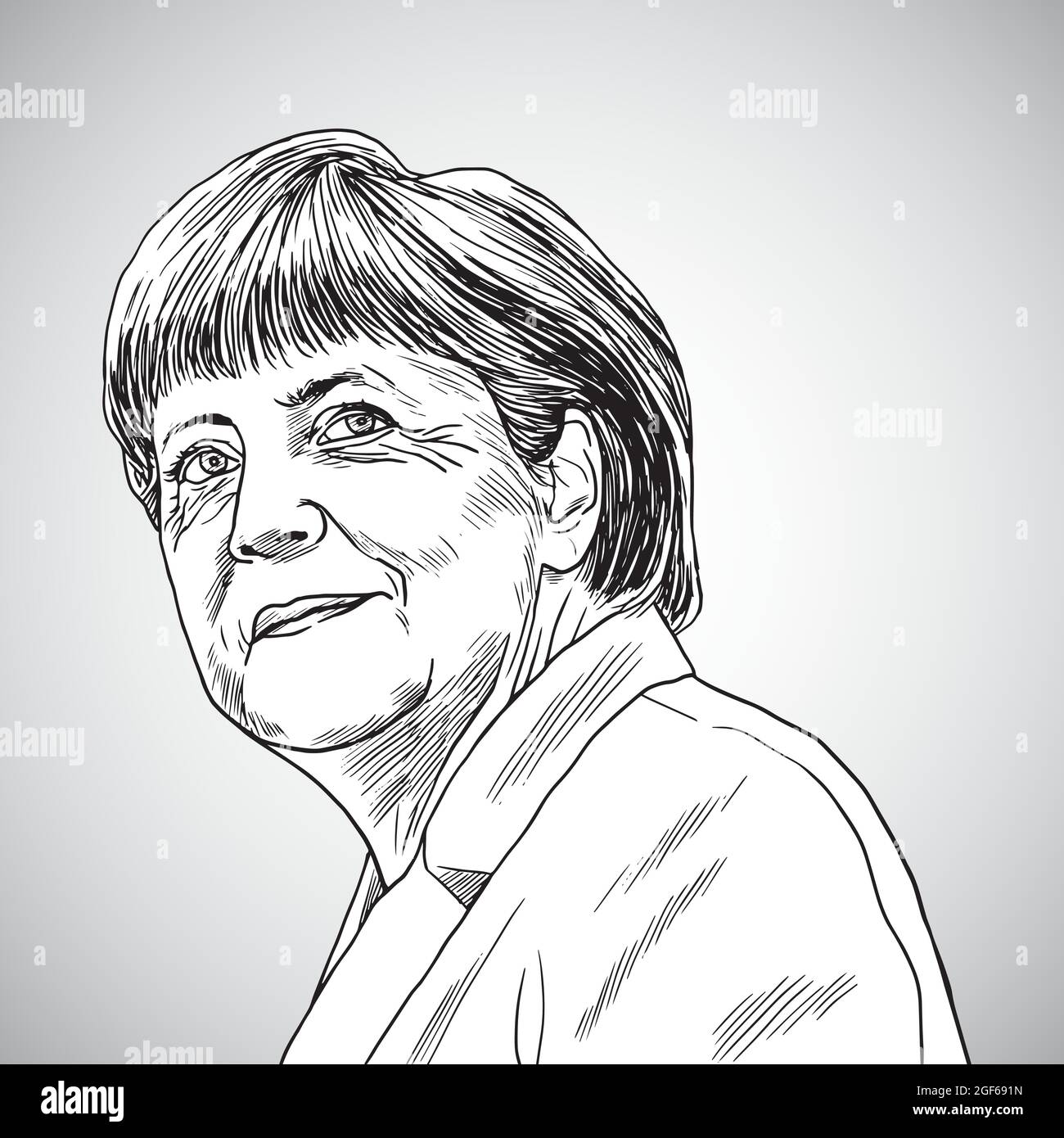 Zeichnung der Bundeskanzlerin Angela Merkel. Vektorgrafik. 24. August 2021 Stock Vektor