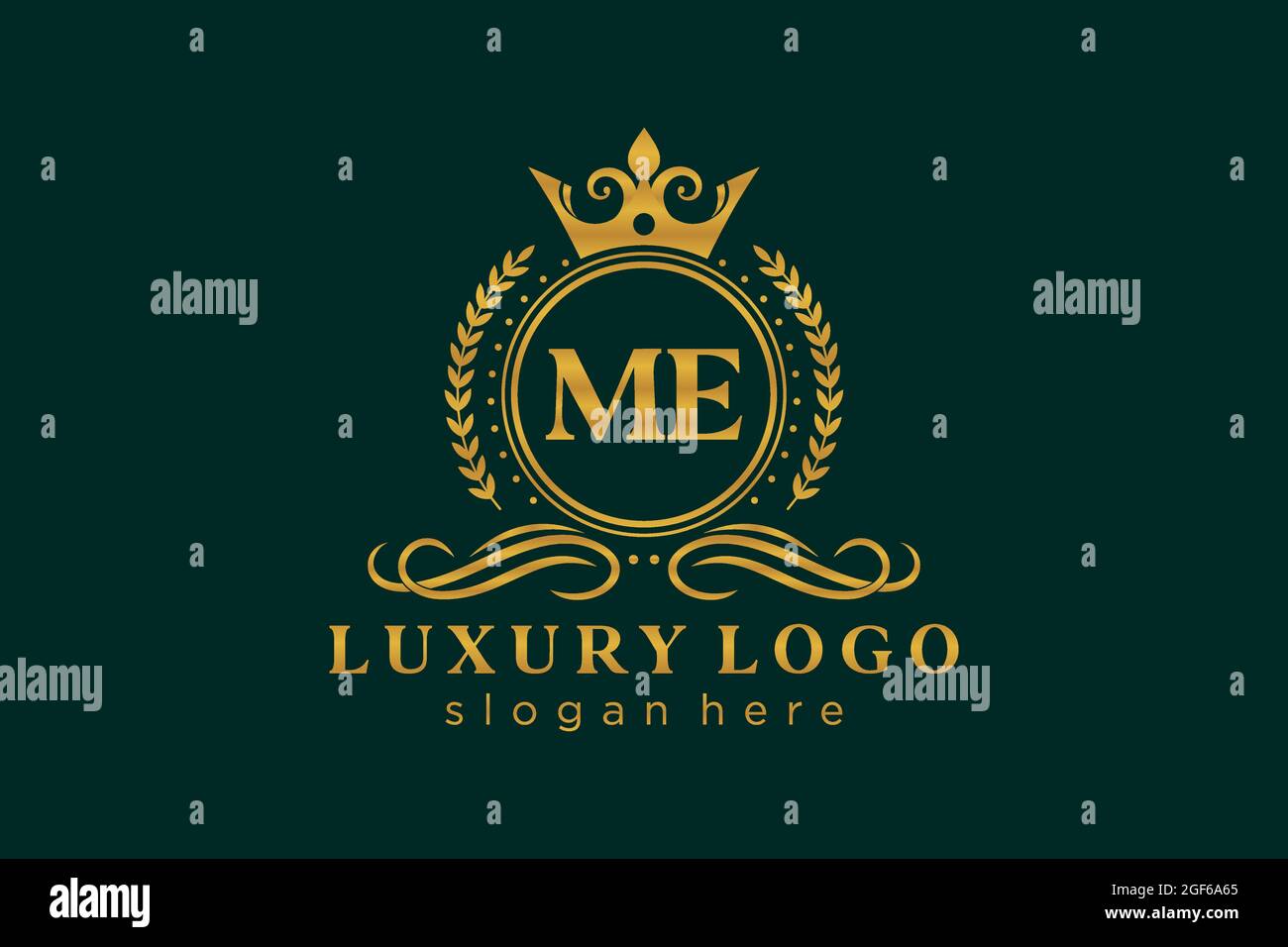 ME Letter Royal Luxury Logo Vorlage in Vektorgrafik für Restaurant, Royalty, Boutique, Cafe, Hotel, Heraldisch, Schmuck, Mode und andere Vektor illustrr Stock Vektor