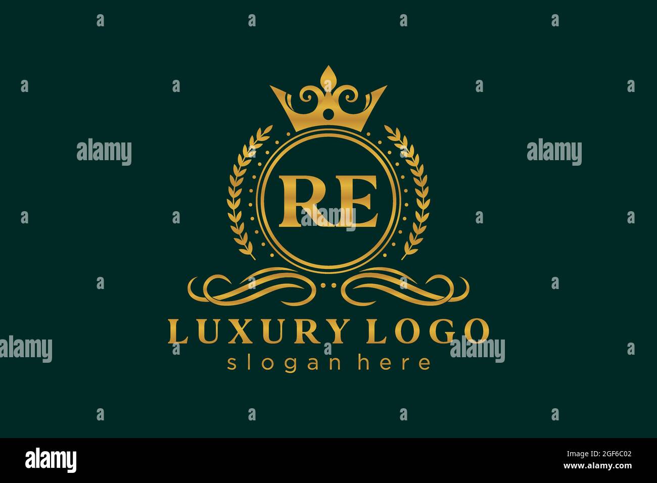 RE Letter Royal Luxury Logo Vorlage in Vektorgrafik für Restaurant, Royalty, Boutique, Cafe, Hotel, Heraldisch, Schmuck, Mode und andere Vektor illustrr Stock Vektor