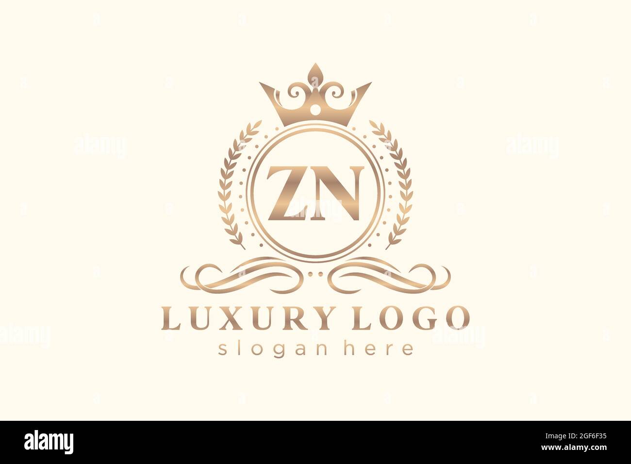 ZN Royal Luxury Logo-Vorlage in Vektorgrafik für Restaurant, Royalty, Boutique, Café, Hotel, Wappentisch, Schmuck, Mode und andere Vektorgrafik. Stock Vektor