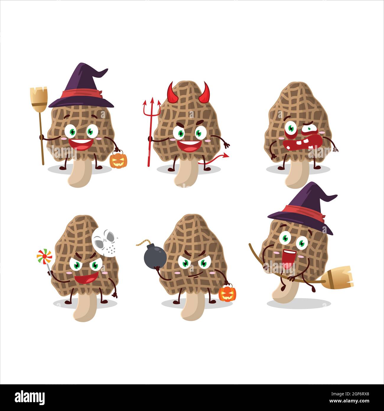 Halloween Ausdruck Emoticons mit Comic-Charakter der Morel. Vektorgrafik Stock Vektor