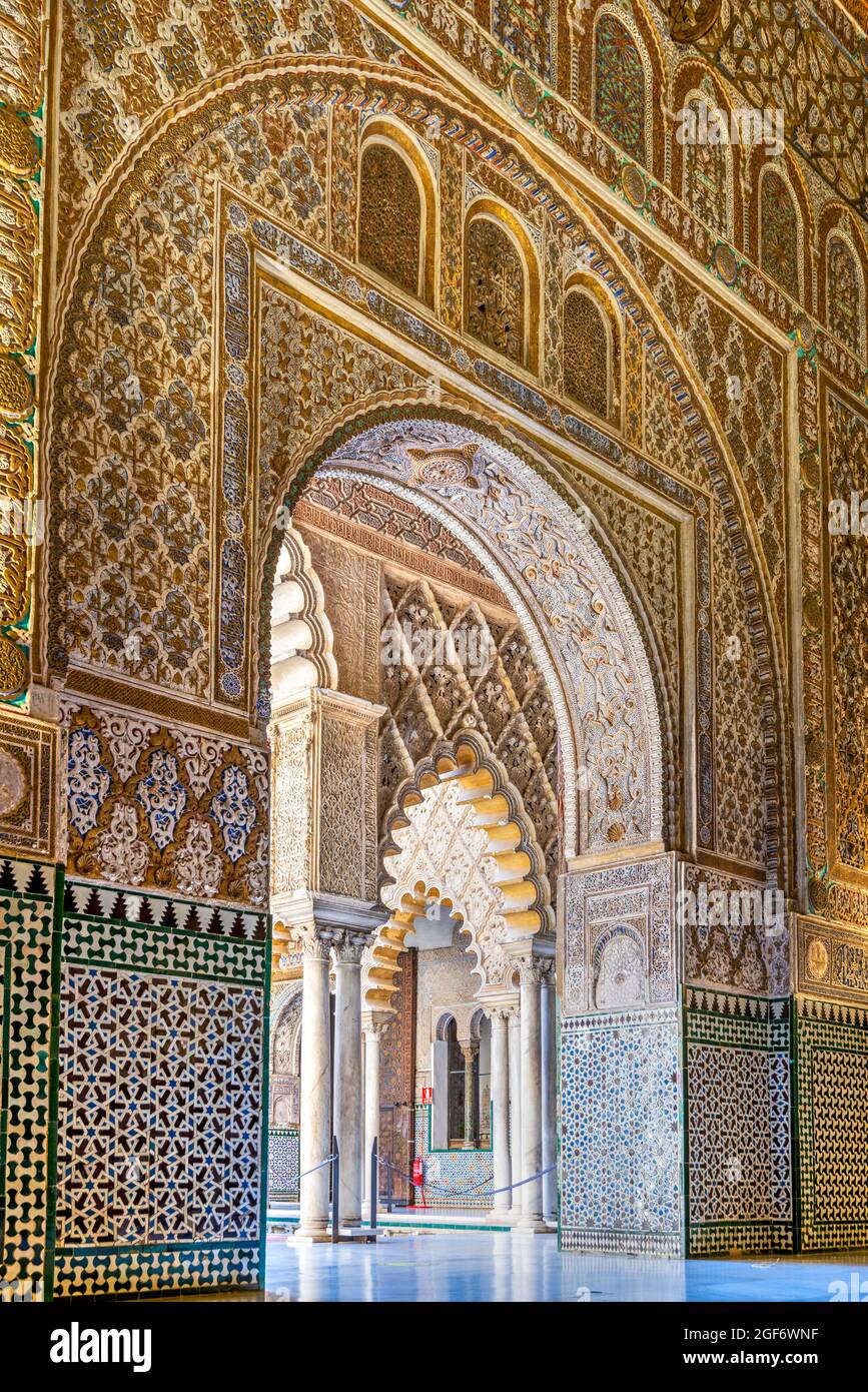 Botschaftersaal oder Salon de los Embajadores, Alcazar, Sevilla, Andalusien, Spanien Stockfoto