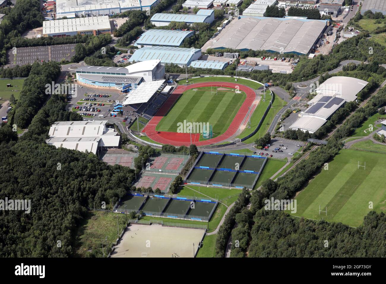 Luftaufnahme des South Leeds Stadium und des John Charles Center for Sport, 5-er Seillängen Stockfoto