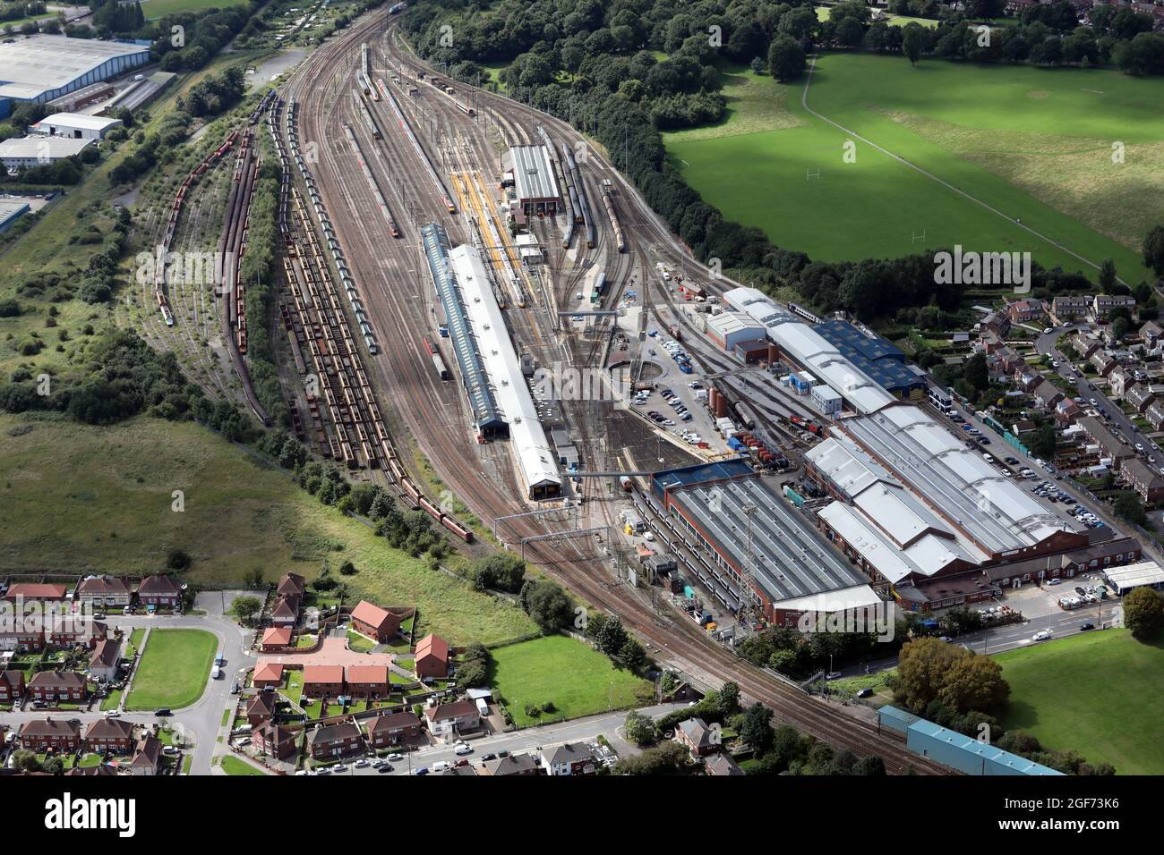 Luftaufnahme des Neville Hill Depot, Eisenbahn, East Leeds Stockfoto