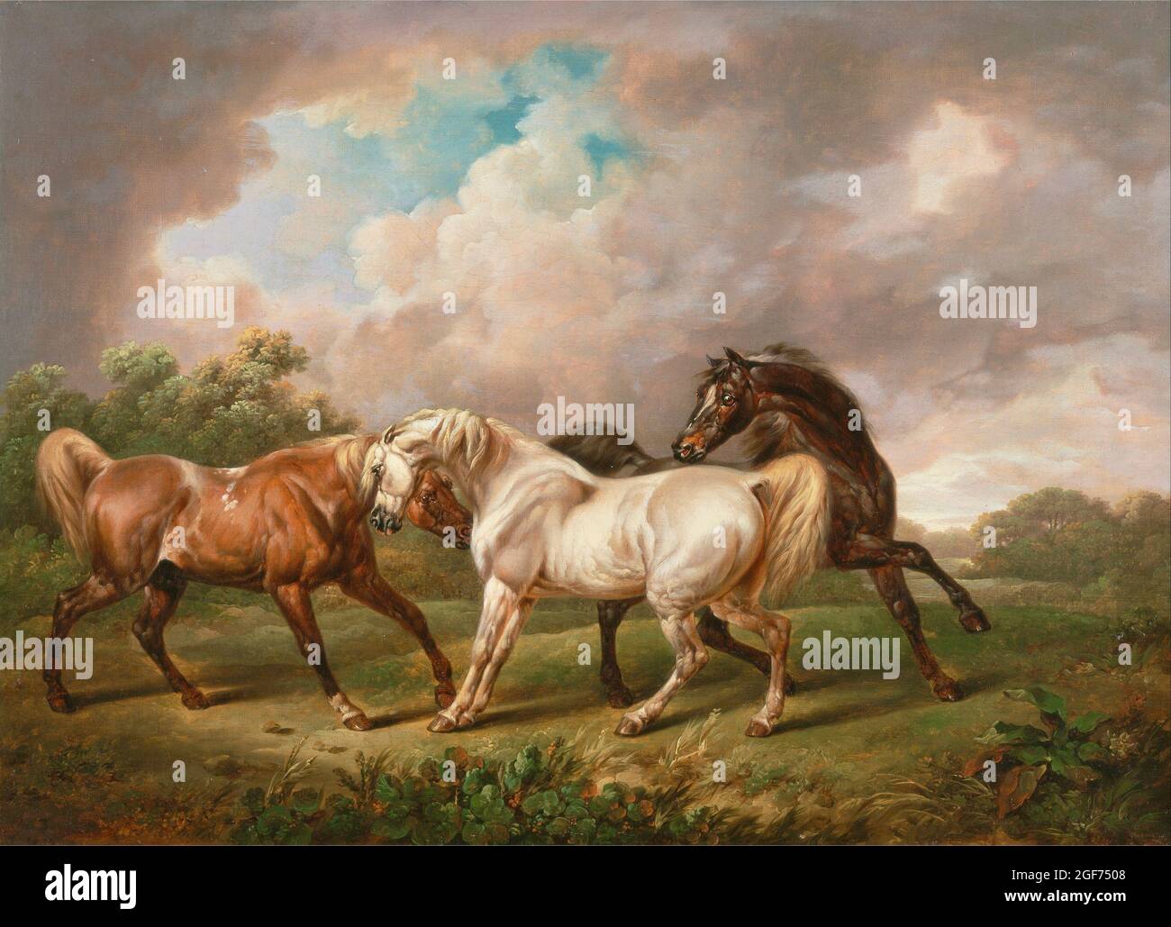 Charles Towne - drei Pferde in einer stürmischen Landschaft - 1836 Stockfoto