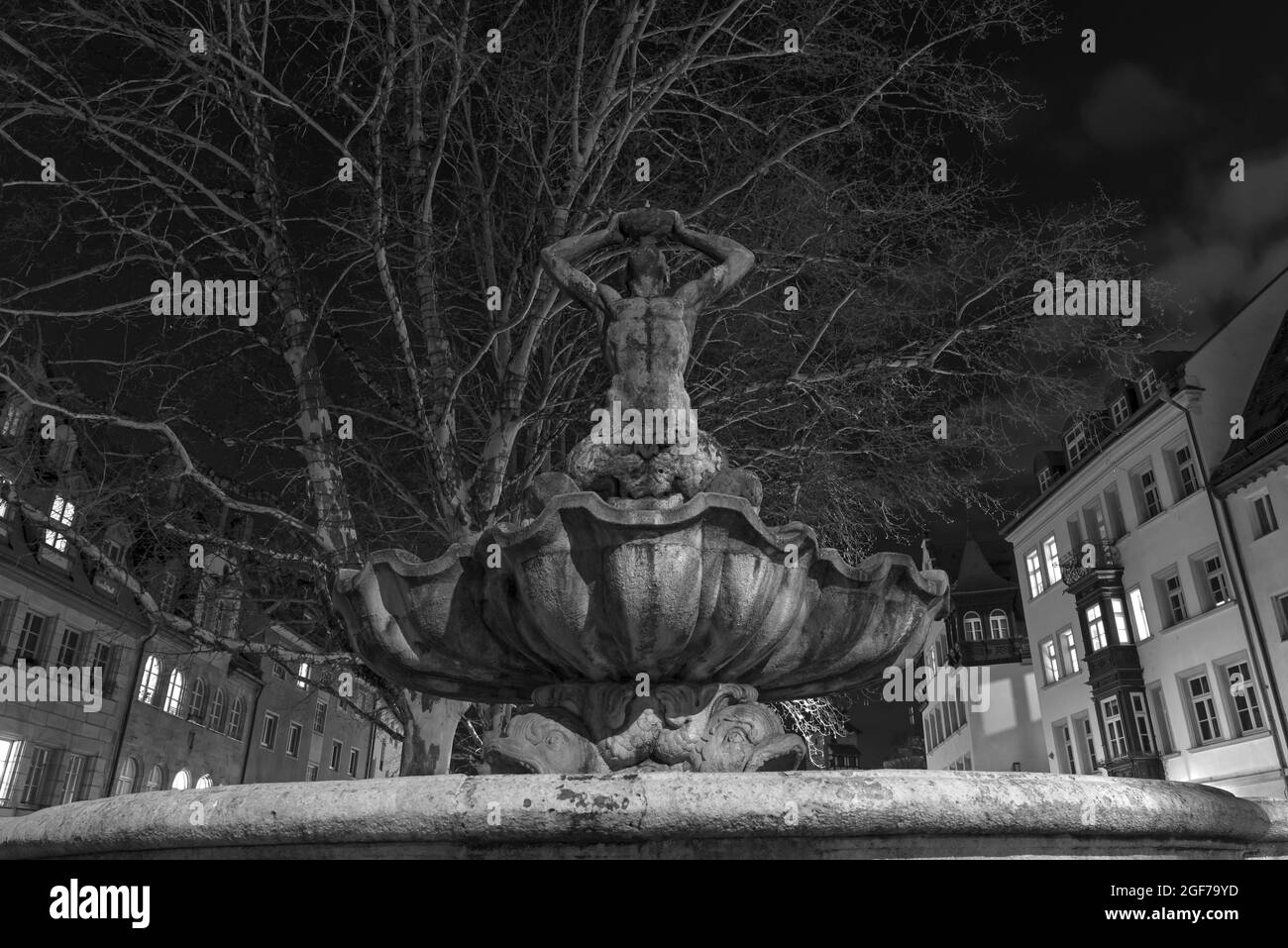 Barocker Tritonbrunnen bei Nacht, Nürnberg, Mittelfranken, Bayern, Deutschland Stockfoto
