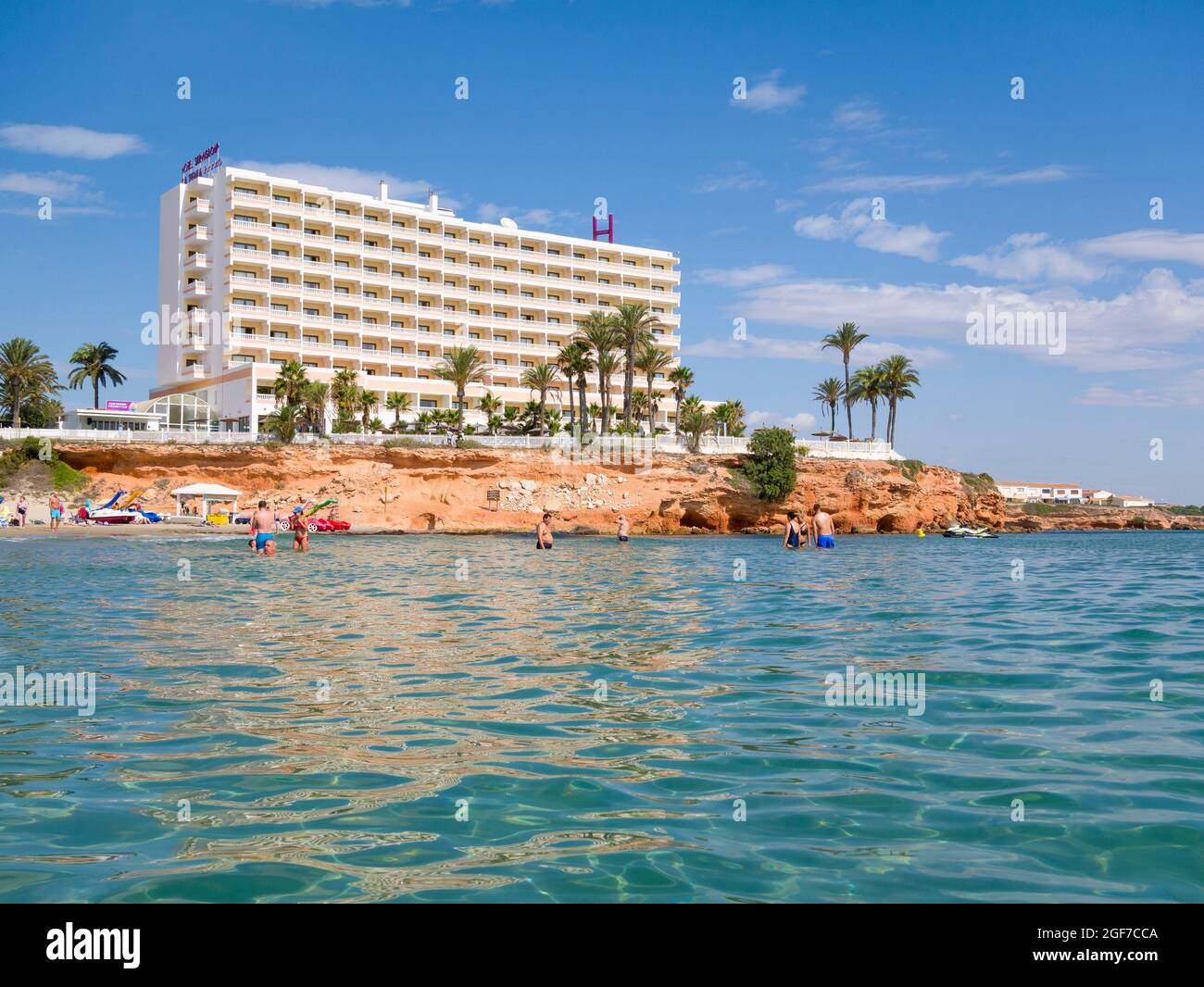 Strand La Zenia an der Costa Blanca in Spanien am Mittelmeer bei Torrevieja. Stockfoto