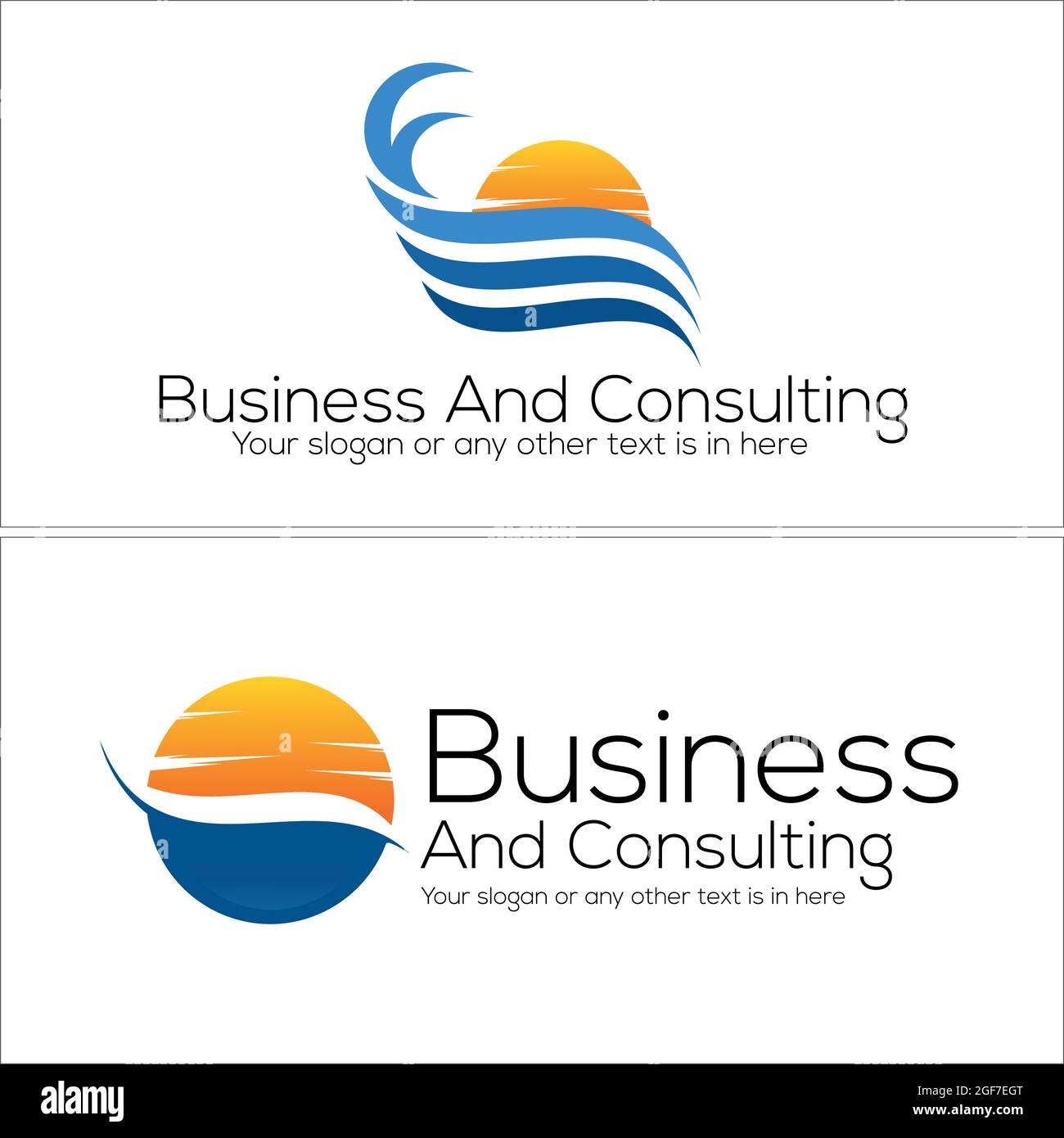 „Wave of Sea“- oder „Ocean“- und „Sun“-Logo-Design Stock Vektor