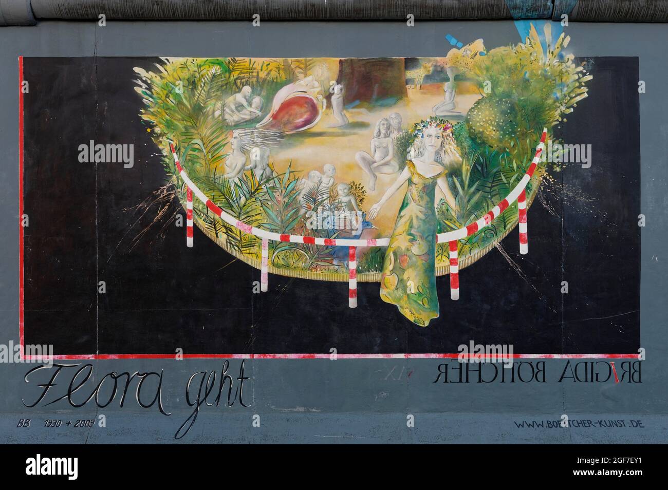 Berliner Mauer, East Side Gallery, Flora Goes, Künstlerin: Brigida Böttcher, Warschauer Straße, Berlin, Deutschland Stockfoto