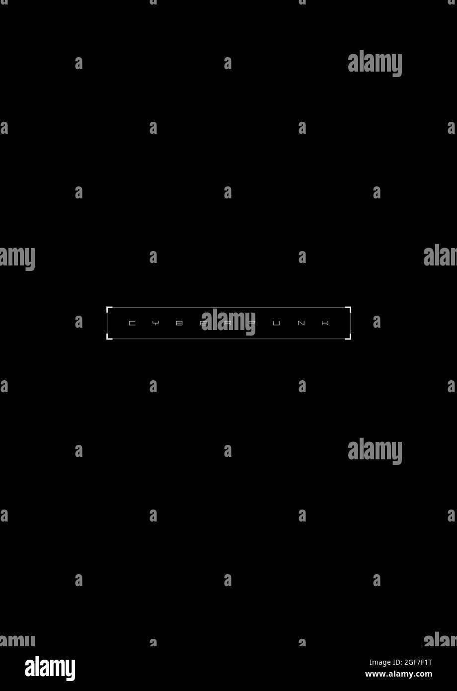 Cyberpunk T-Shirt und Bekleidungsdesign mit stylischer Cyberpunk-Überschrift mit HUD-Designelementen. Schwarz-Weiß-Druck. Vektor Stock Vektor