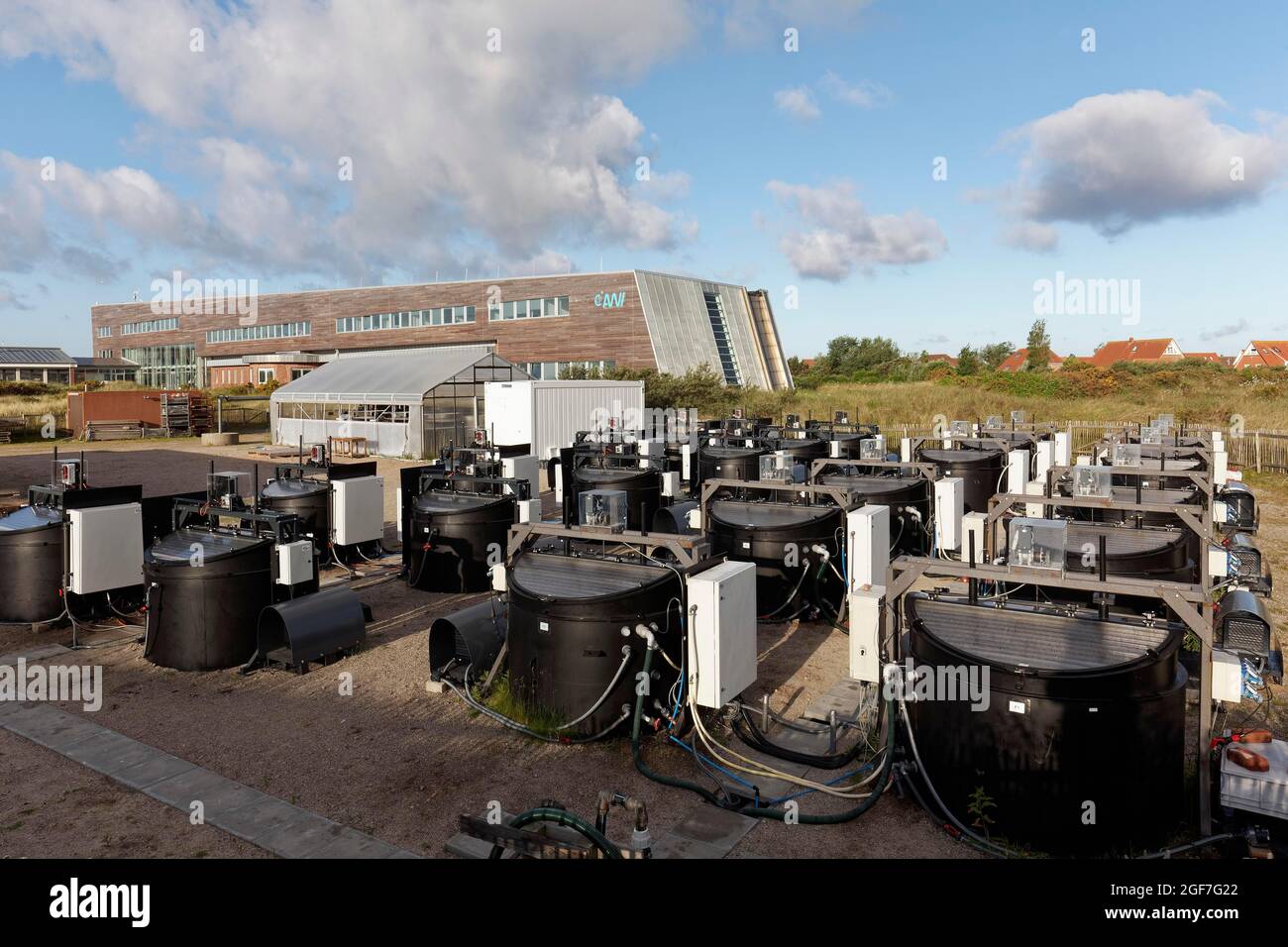 Tanks der Mesokosmanlage zur Simulation von Umweltparametern, AWI Wattenmeerstation, Alfred-Wegener-Institut, Helmholtz-Zentrum für Polar Stockfoto