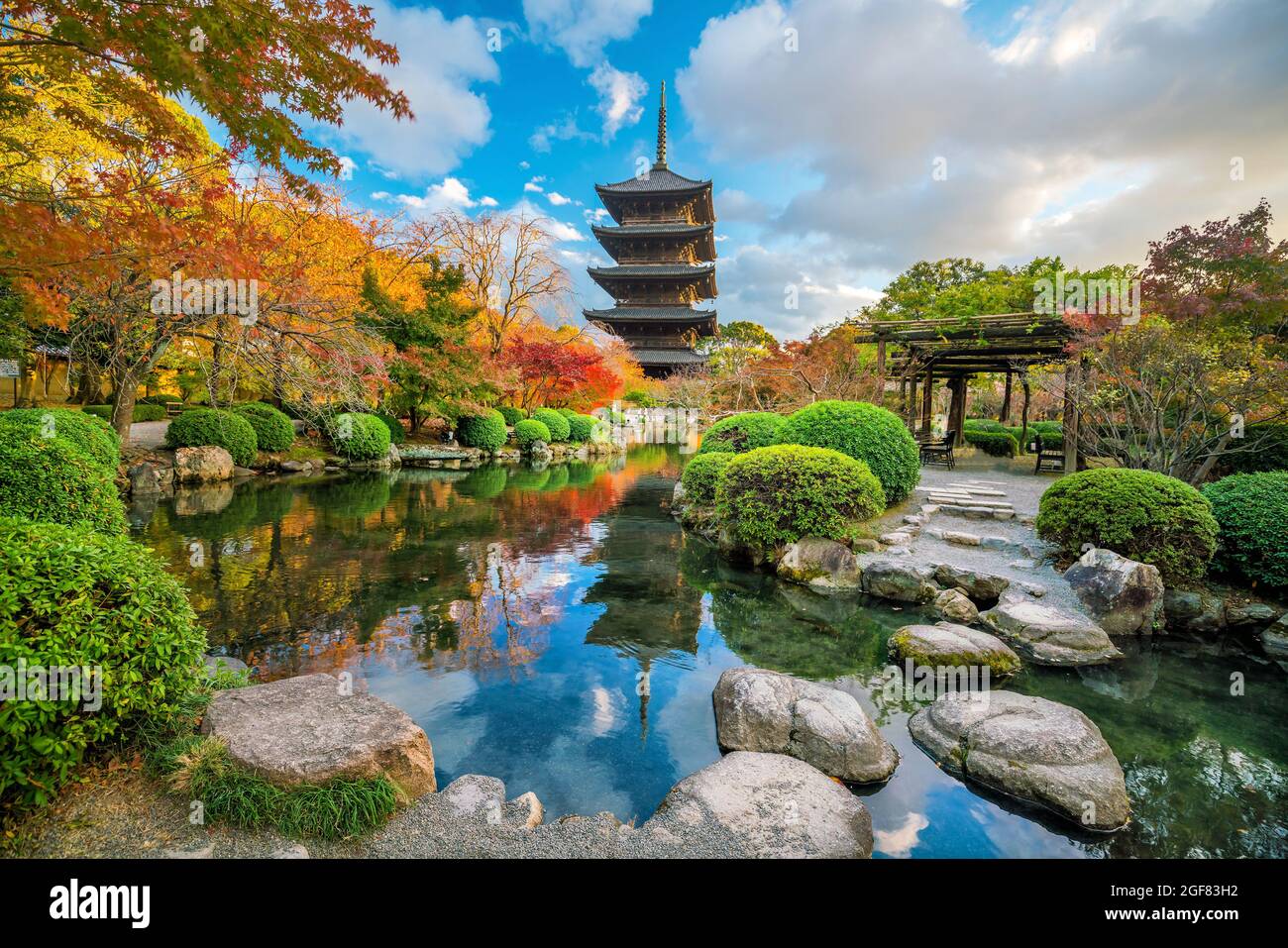 Toji-Tempel und Holz-Pagode im Herbst Kyoto, Japan Sonnenuntergang Stockfoto