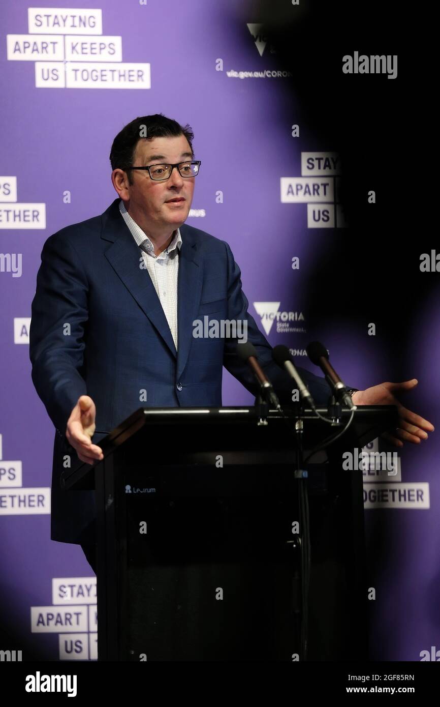 Melbourne, Australien, 26. September 2020. Der viktorianische Premier Daniel Andrews während einer Pressekonferenz im Treasury Theatre. Victorias Gesundheitsministerin Jenny Mikakos ist am Samstag nach der Quarantäneuntersuchung des Hotels zurückgetreten. Premier Daniel Andrews gab am letzten Tag der Untersuchung am Freitag Beweise, dass er Jenny Mikakos für das Programm, das letztendlich zur zweiten Welle von COVID-19 in Victoria führte, zur Verantwortung gezogen habe. Kredit: Dave Hewison/Speed Media/Alamy Live Nachrichten Stockfoto