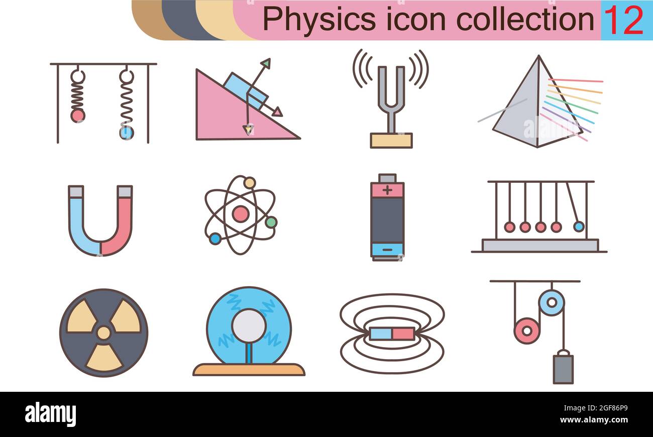 Physik Symbol Sammlung flache Stil Vektor-Illustration. Stock Vektor