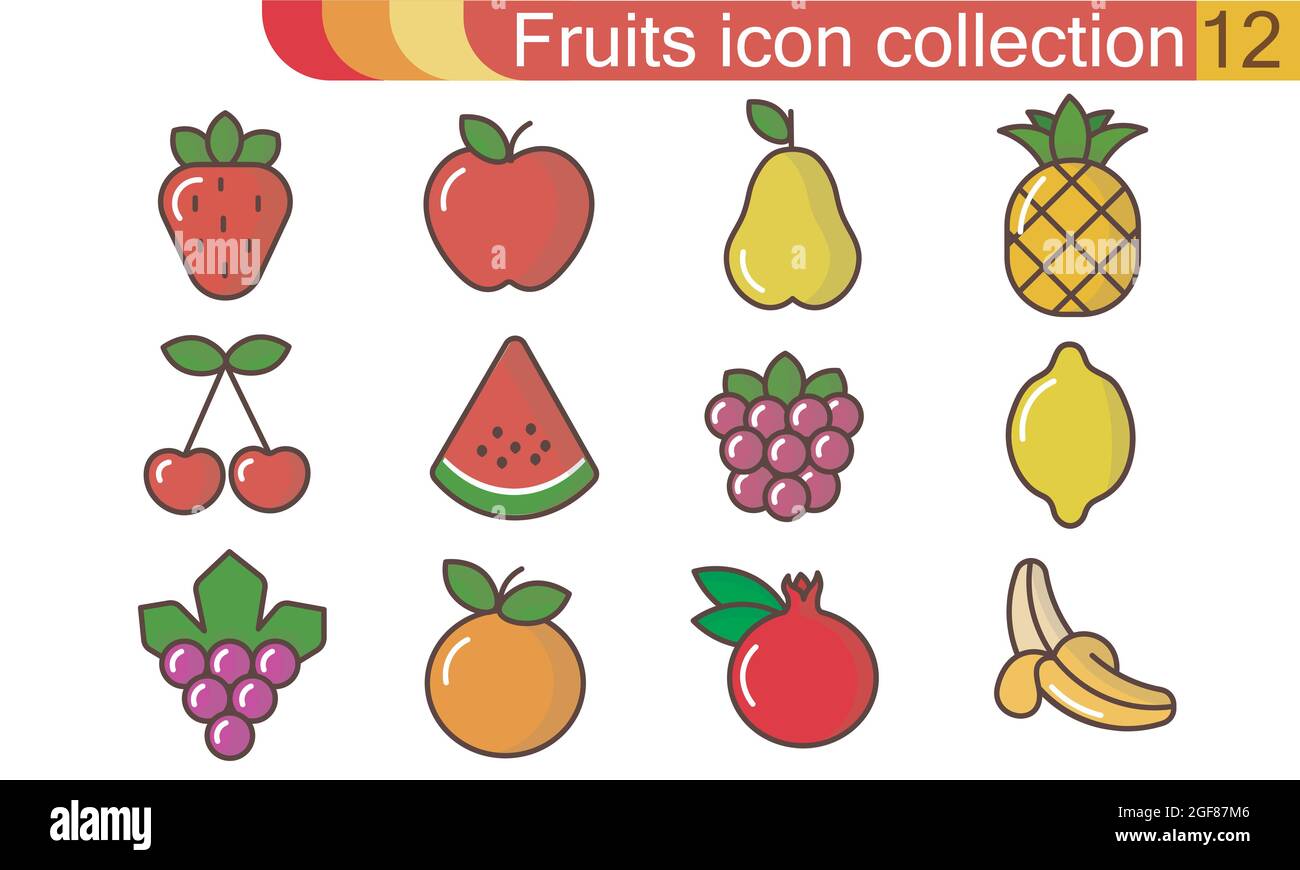 Obst Symbol gesetzt. Cartoon von Früchten Vector Icons für Web Design auf weißem Hintergrund Stock Vektor