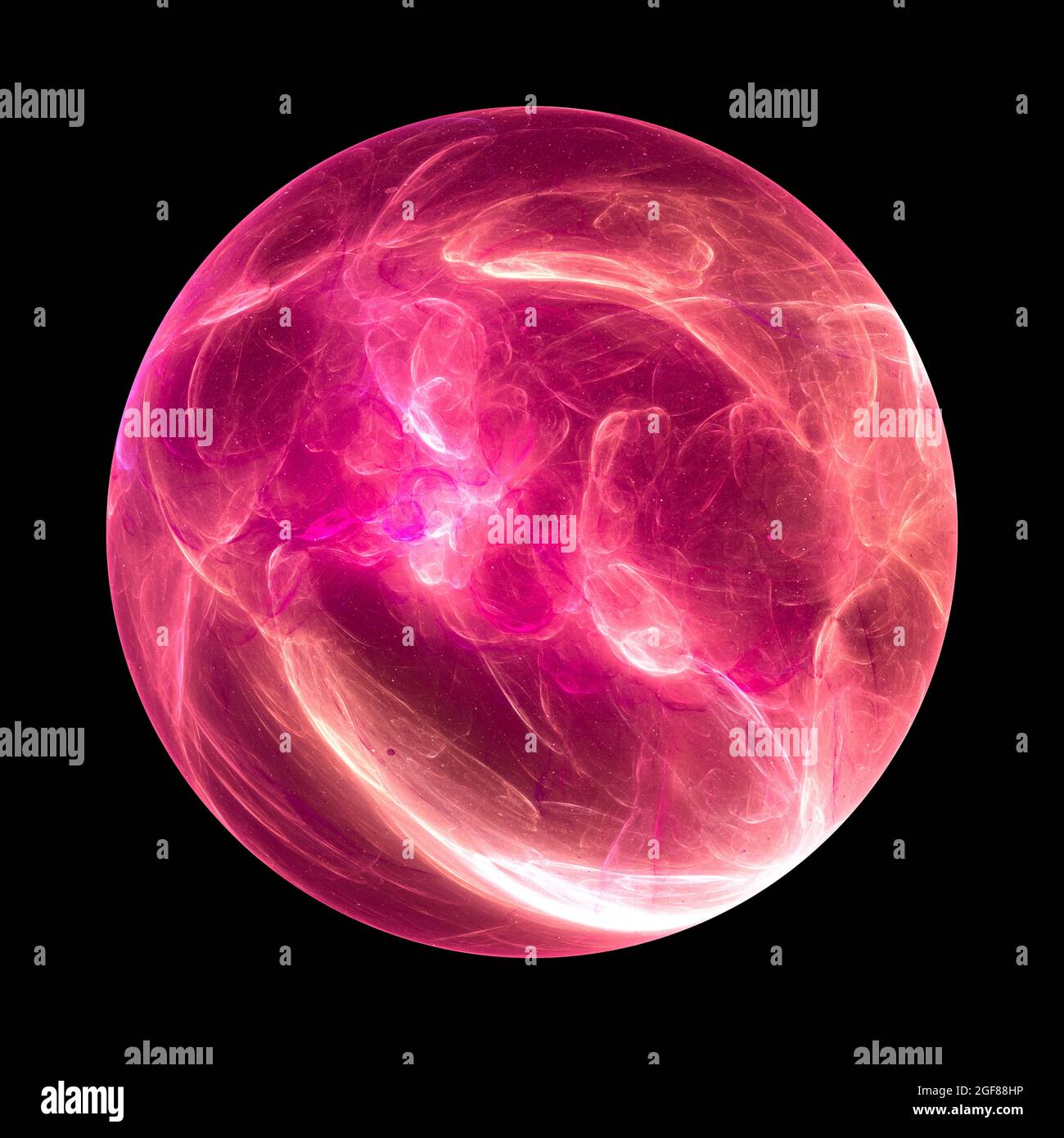 Luzifers Ball, feurig glühender roter Energieball, computergenerierter abstrakter Hintergrund, isoliert auf Schwarz, 3D-Rendering Stockfoto