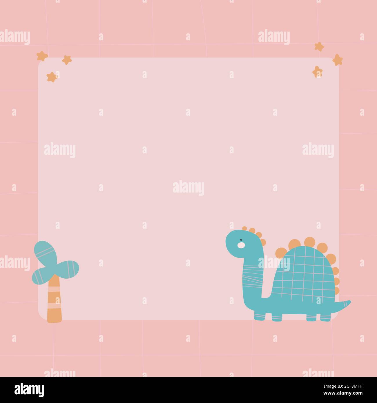 Niedlicher Dinosaurier mit einem Blot-Rahmen im einfachen handgezeichneten Cartoon-Stil. Stock Vektor