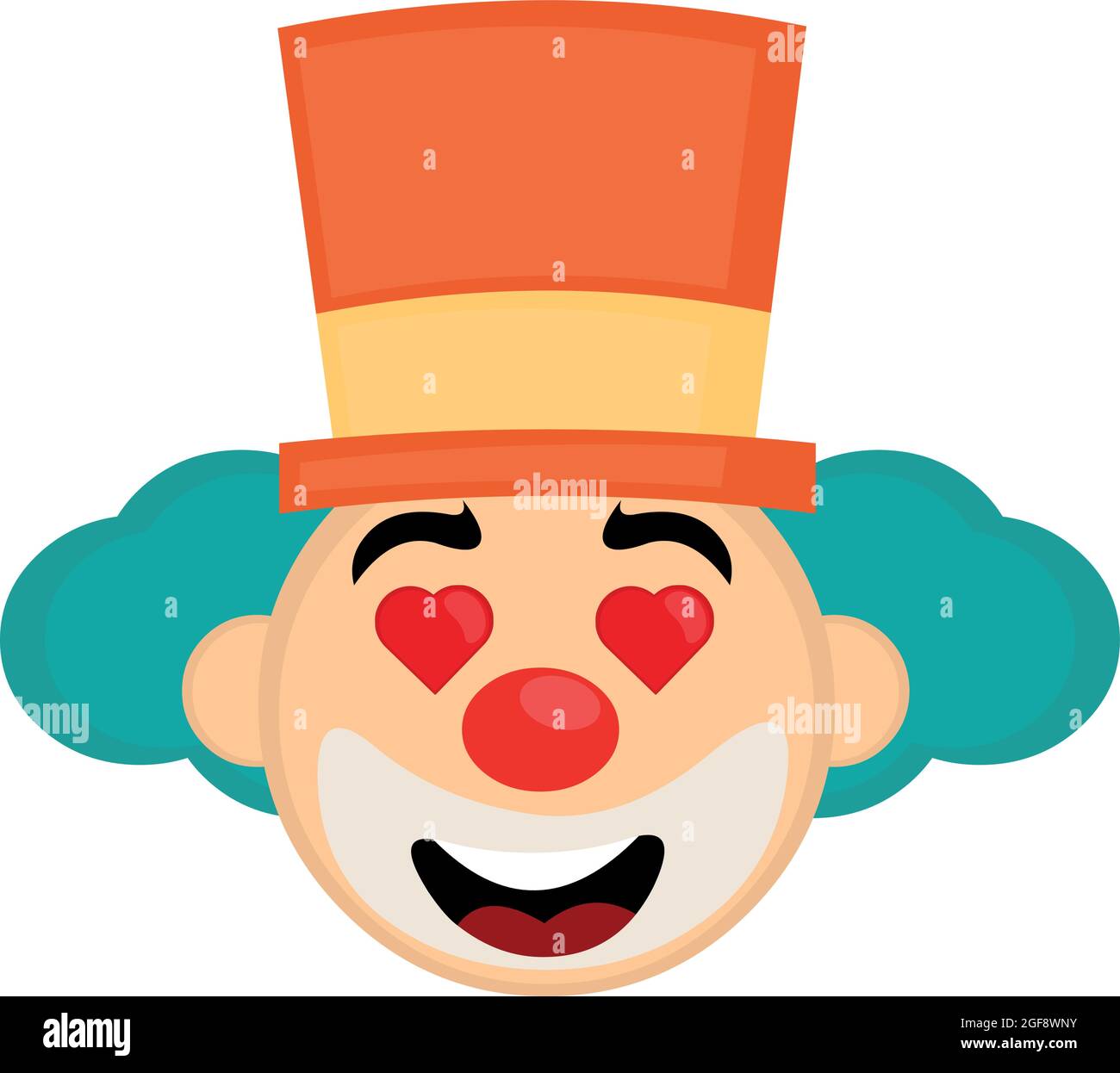 Vector Emoticon Illustration des Gesichts eines Comic-Clowns mit Augen in Form von Herzen Stock Vektor