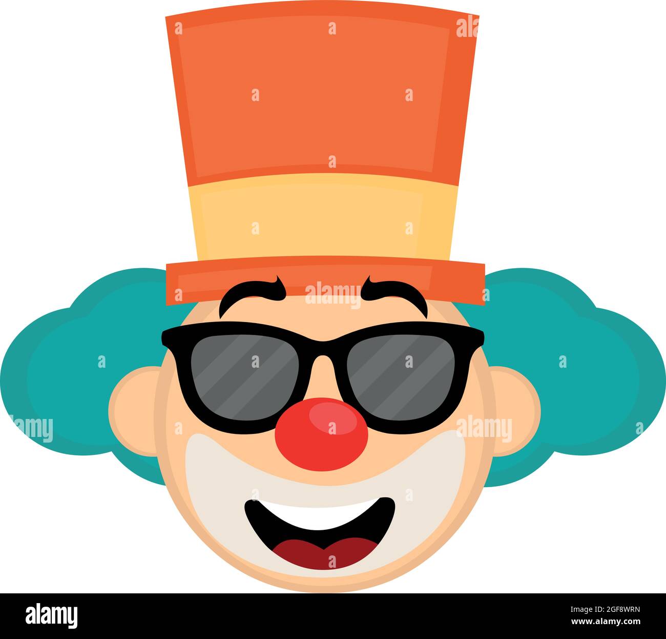 Vector Emoticon Illustration des Gesichts eines Cartoon-Clowns mit einem Hut mit schwarzer Sonnenbrille Stock Vektor
