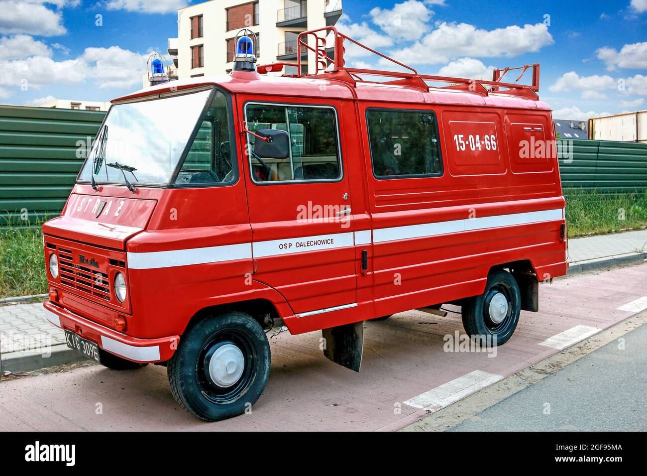 Retro Feuerwehrauto in Krakau, Polen. Stockfoto