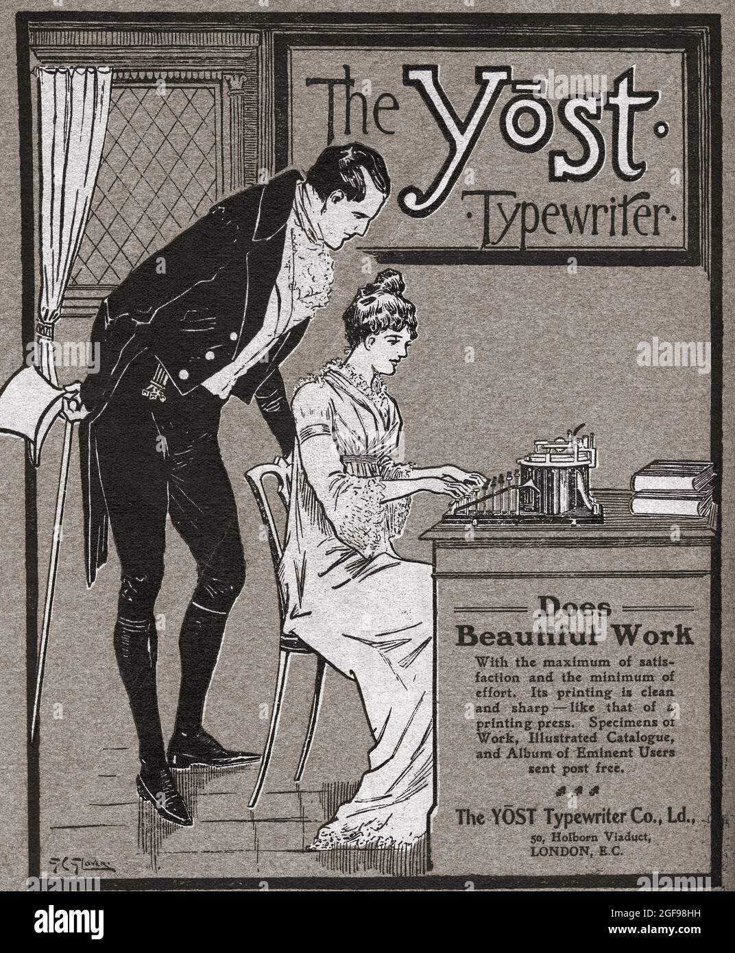 Werbung für die Yost Schreibmaschine. Die Yost wurden von der Yost Writing Machine Company aus Bridgeport, Connecticut, hergestellt. Sie waren die Erfindung von George Washington Newton Yost (1831 - 1895). Vom Kenner, veröffentlicht im Juli 1902. Stockfoto