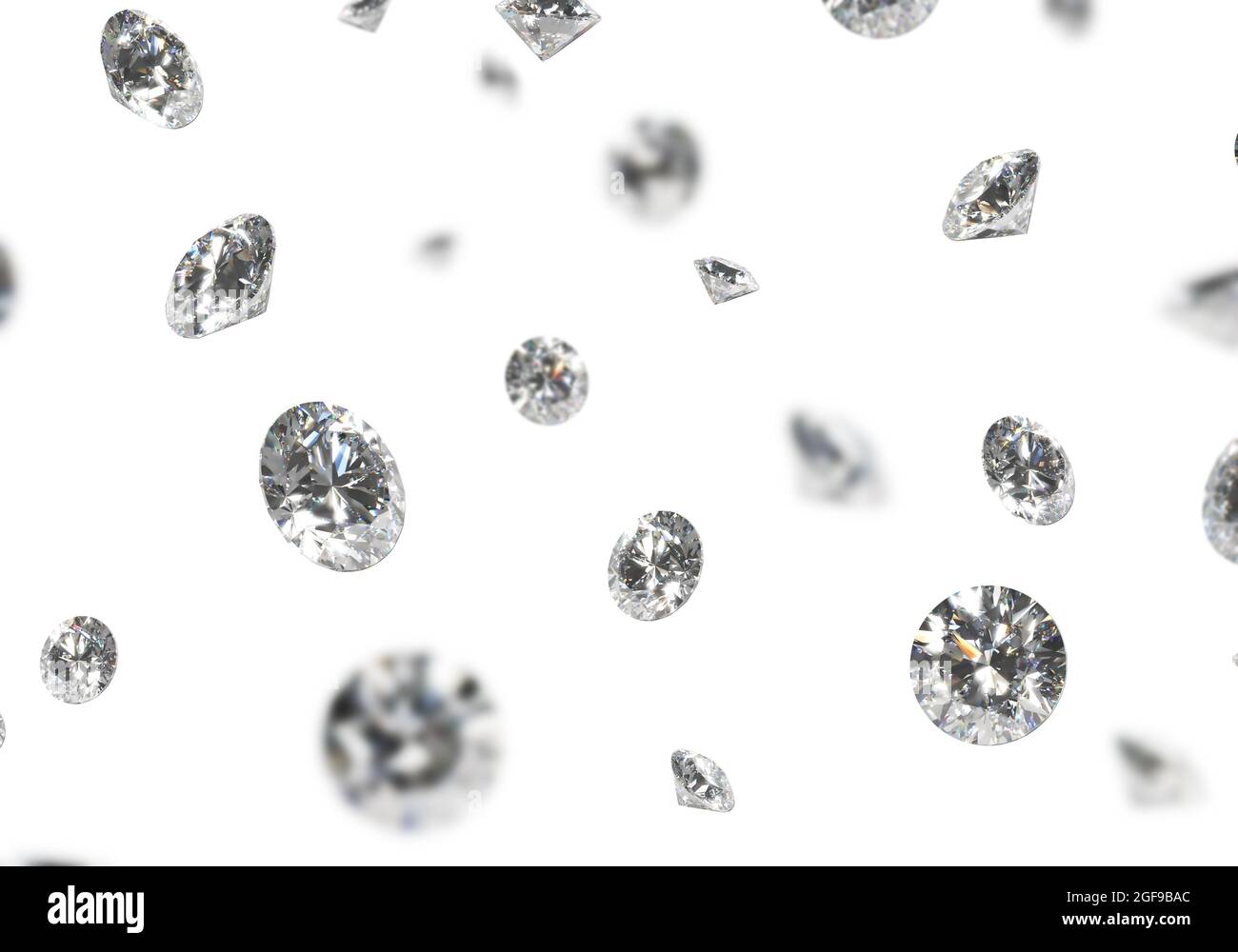 Schöner glänzender Diamant in Brillantschliff auf weißem Hintergrund,- Kristallhintergrund Stockfoto