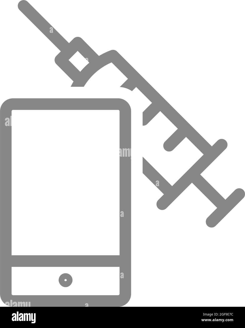 Symbol für medizinische Spritze und Smartphone-Linie. Impfungen, Aufmerksamkeit, Impfinformationen, Impfungen Stock Vektor