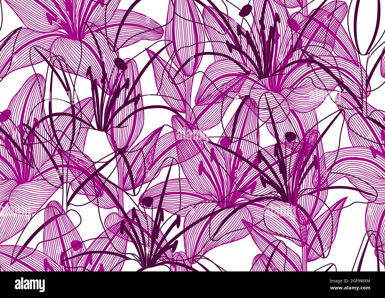 Nahtloses Muster mit stilisierten Lilienblumen. Dekoratives Bild von schönen Knospen. Stock Vektor