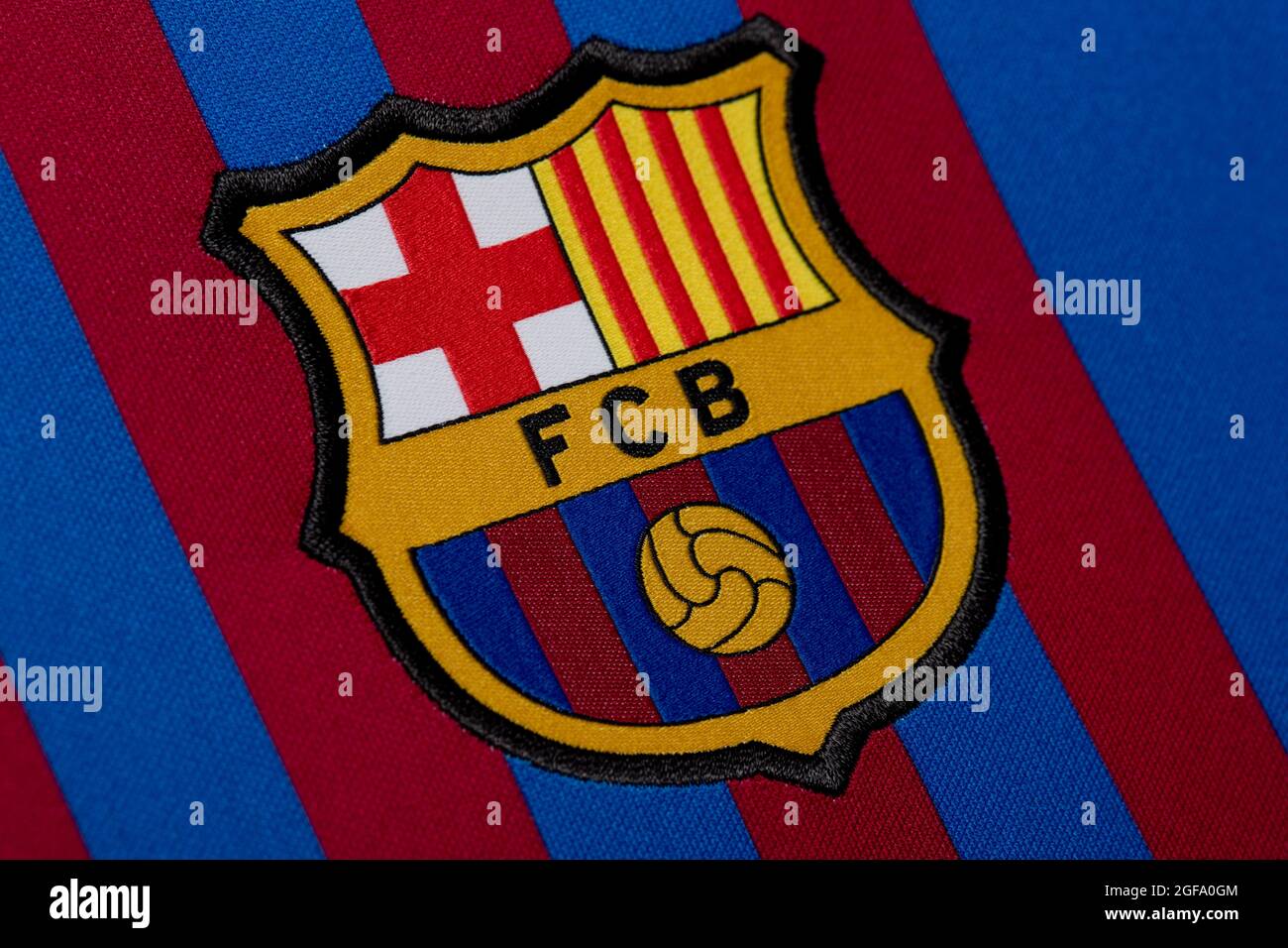 Nahaufnahme des FC Barcelona Trikots 2020/21. Stockfoto