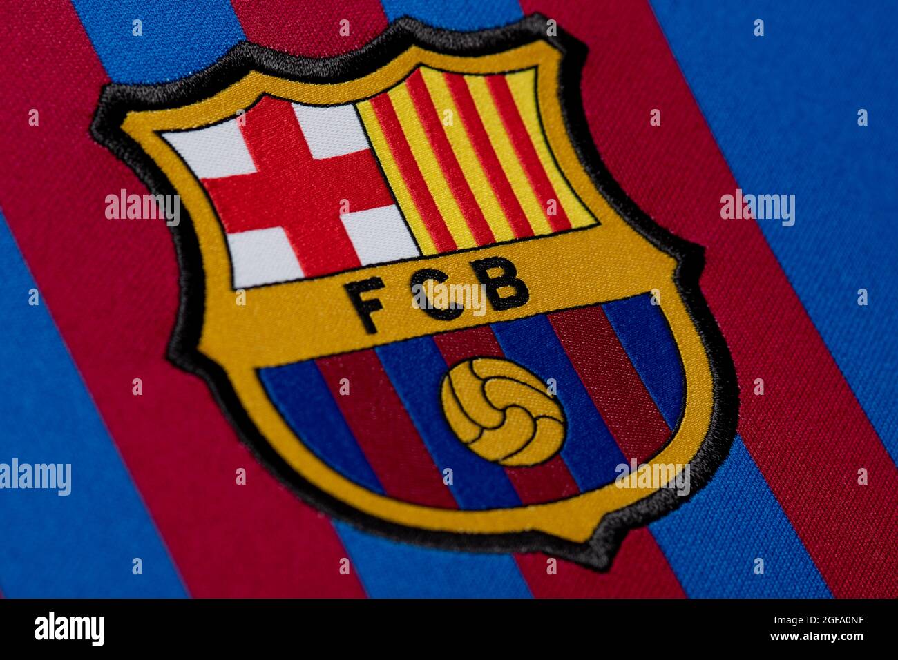 Nahaufnahme des FC Barcelona Trikots 2020/21. Stockfoto