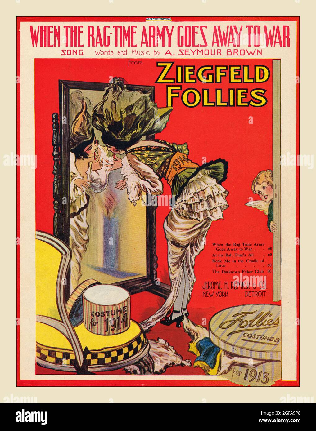1. Weltkrieg Notenblatt-Cover ZIEGFELD-TORHEITEN ‘When the RAG-time Army goes Away to war’ 1913/1914 erster Weltkrieg Music Brown, A. Seymour -- 1885-1947 (Komponist) Brown, A. Seymour -- 1885-1947 (Texter) Created / Published Jerome H. Remick & Co., New York, NY, 1914. - Popular Songs of the Day - Songs and Music - Progressive Era to New Era (1900-1929) Noten Music Division Stockfoto