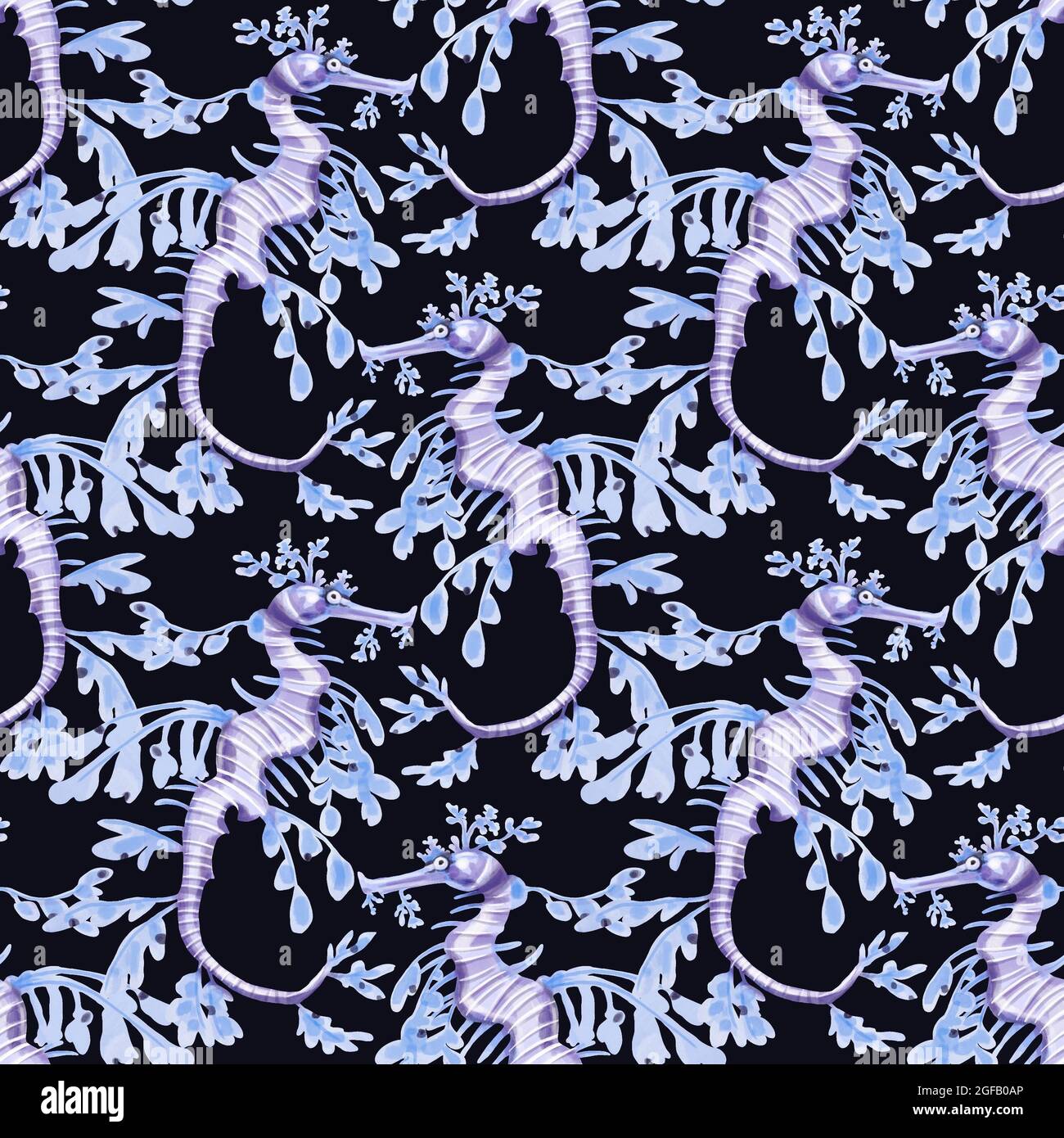 Seamless Pattern handbemalt Aquarell Seepferd. Es eignet sich perfekt für Karten, Vorlagen-Design, Postkarten. Stockfoto