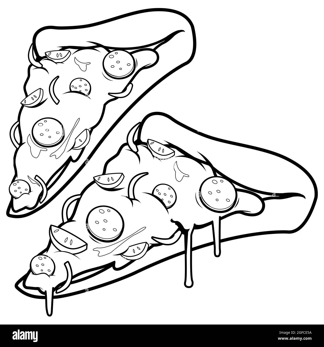 Pizzascheiben. Schwarz-Weiß-Malseite. Stockfoto