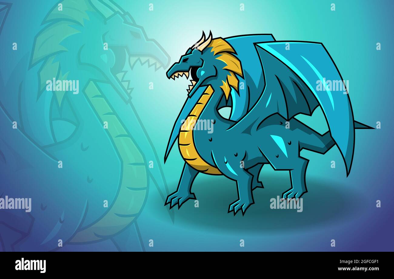 Blue Dragon Wings Fantasy Mythologie Monster Legende Kreatur Stock Vektor