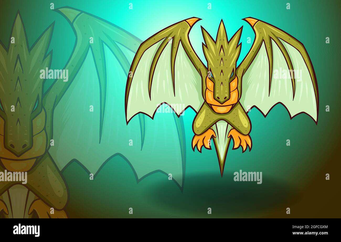 Flying Dragon Wings Fantasy Mythologie Monster Legend Kreatur Stock Vektor