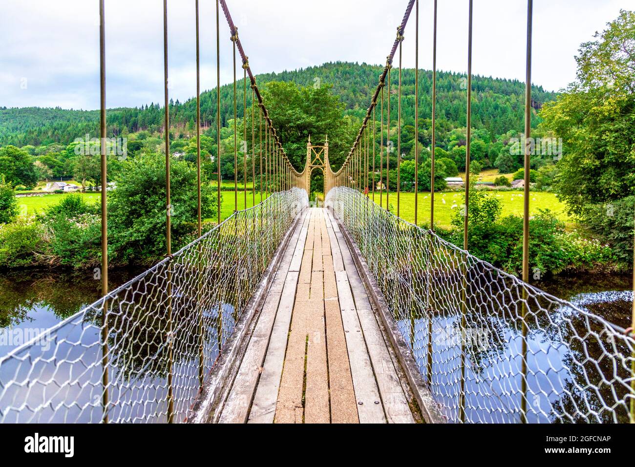 Sappers Suspension Bridge über den River Conwy in Betws Y Coed, Snowdonia National Park, Wales, Großbritannien Stockfoto