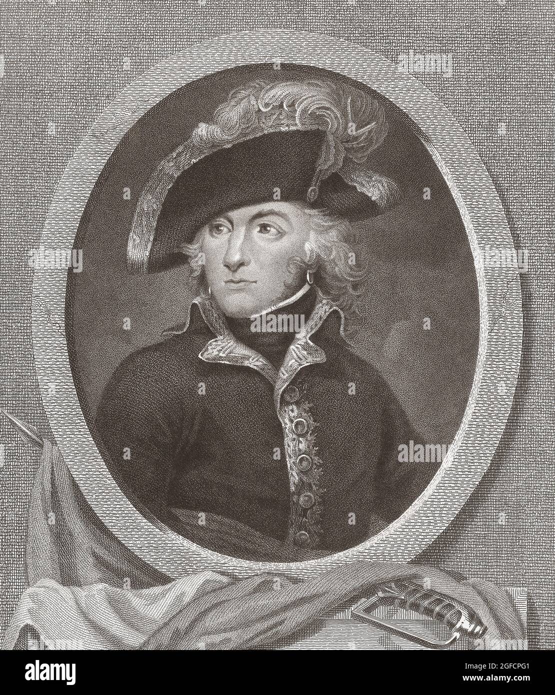 Louis Lazare Hoche, 1768 – 1797. Französischer Soldat, der in den Rang eines Generals der revolutionären Armee Aufstieg. Nach einer Arbeit, die 1798 vom niederländischen Kupferstecher Christiaan Josi angefertigt wurde. Stockfoto