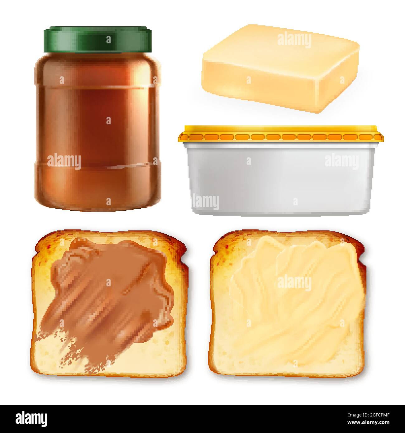 Butteraufstrich Auf Toast Und Paket-Set Vector Stock Vektor