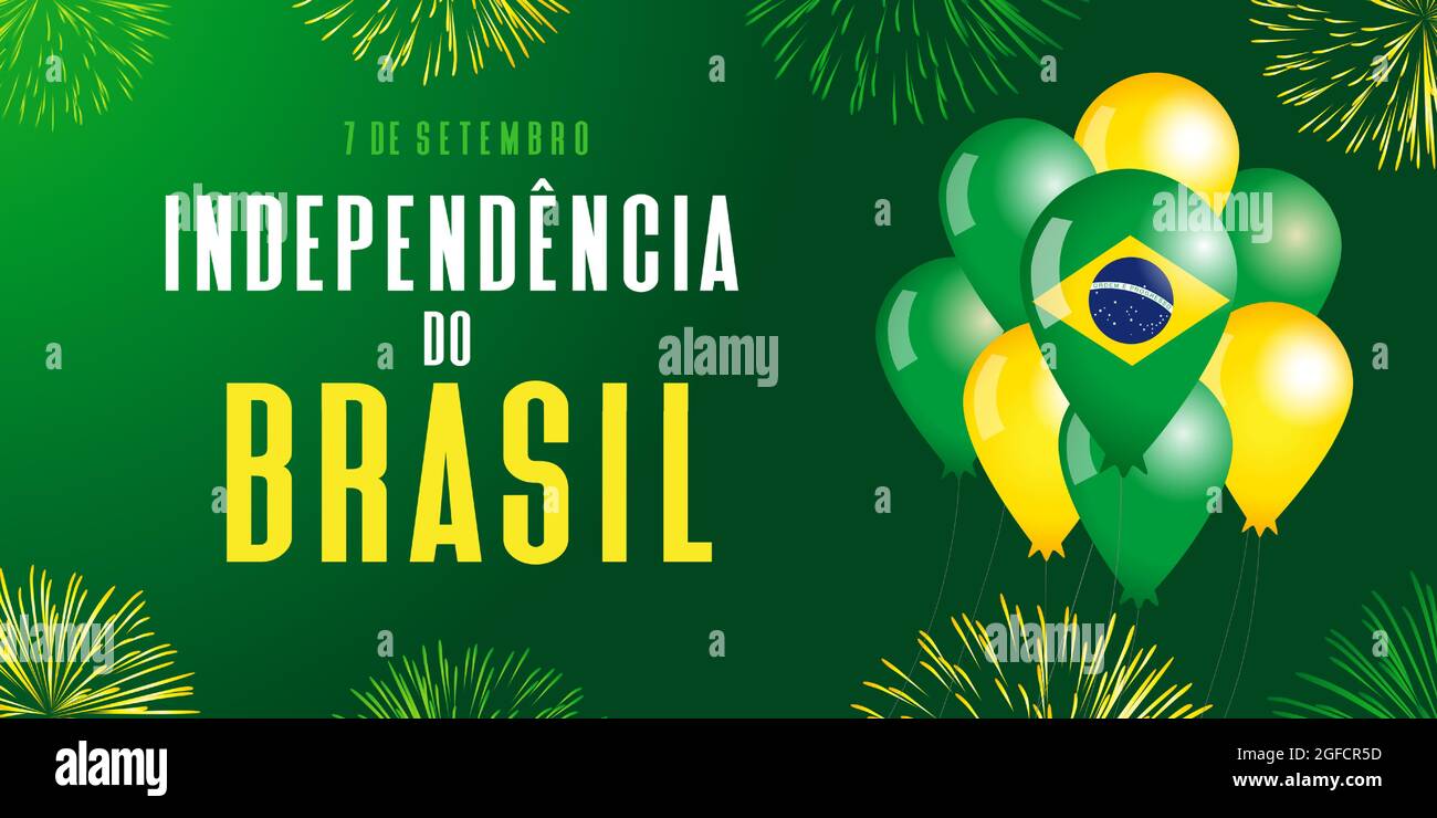 199 Jahre Independencia do Brasil - Portugiesisch Text Brasilien Unabhängigkeitstag, Feuerwerk und Ballons. Brasilianische Vektor Grußkarte Stock Vektor