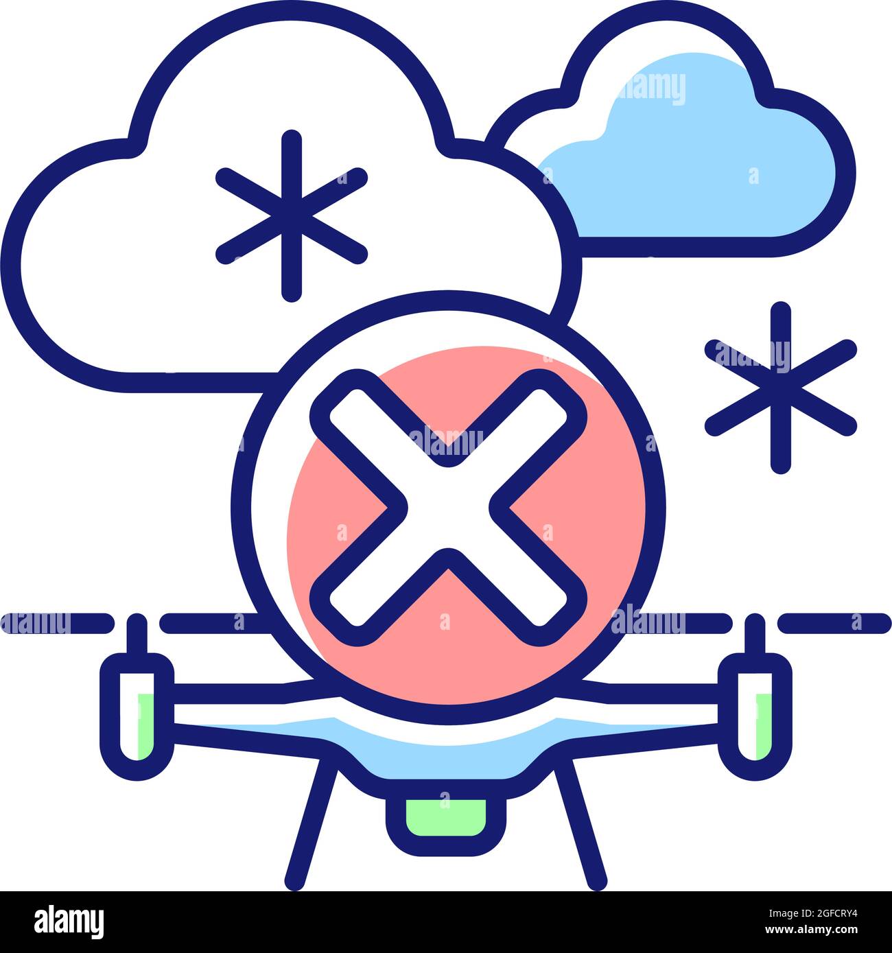 Nicht fliegen, wenn schwerer Schnee RGB-Farbe manuell Label-Symbol Stock Vektor