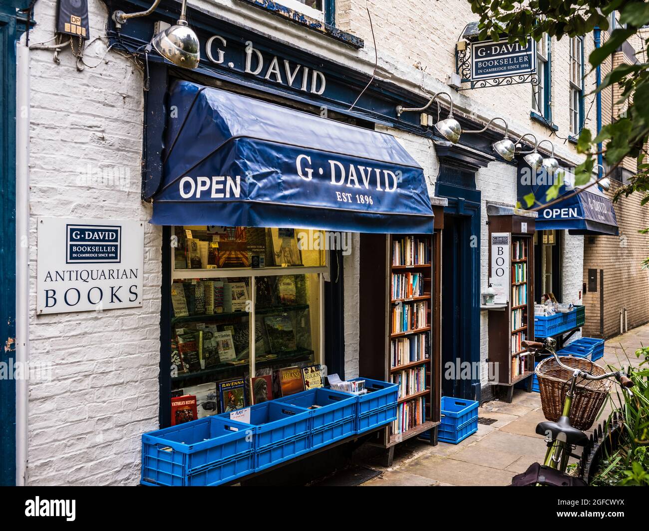 Cambridge Antiquarian Bookshop im Zentrum von Cambridge. Buchhandlung G David, gegründet im Jahr 1896. Stockfoto