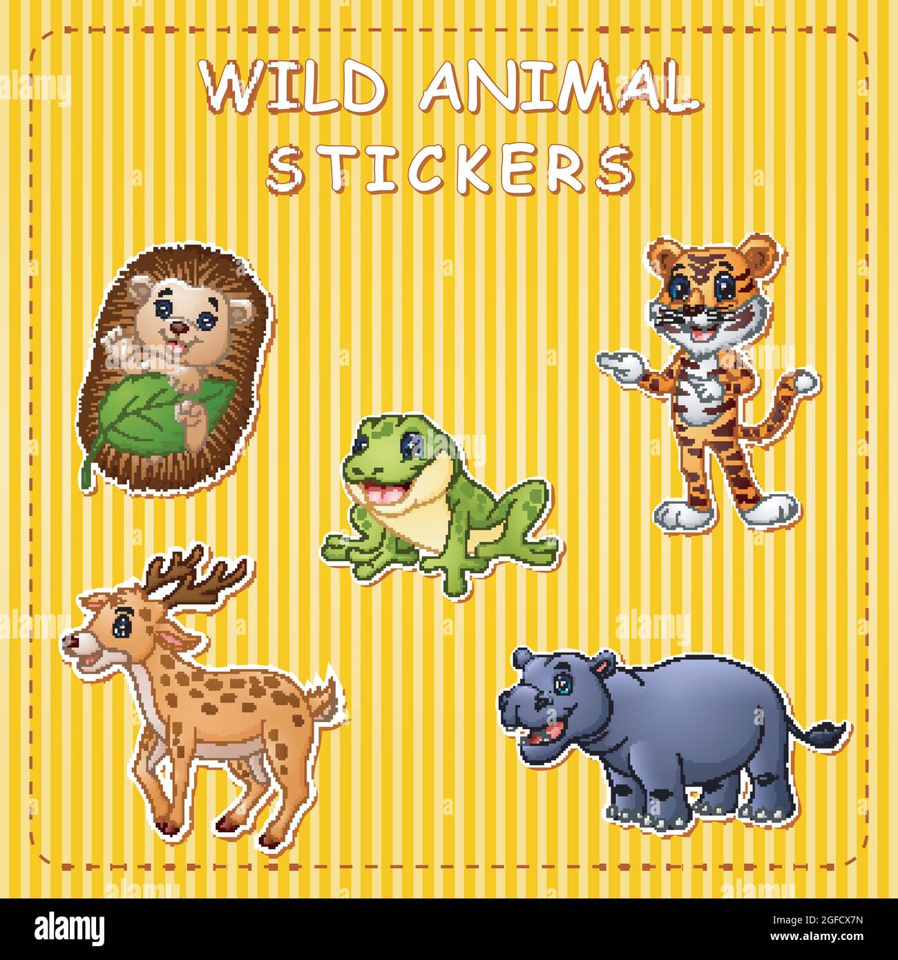 Illustration von niedlichen Cartoon wilde Tiere auf Sticker Stock Vektor