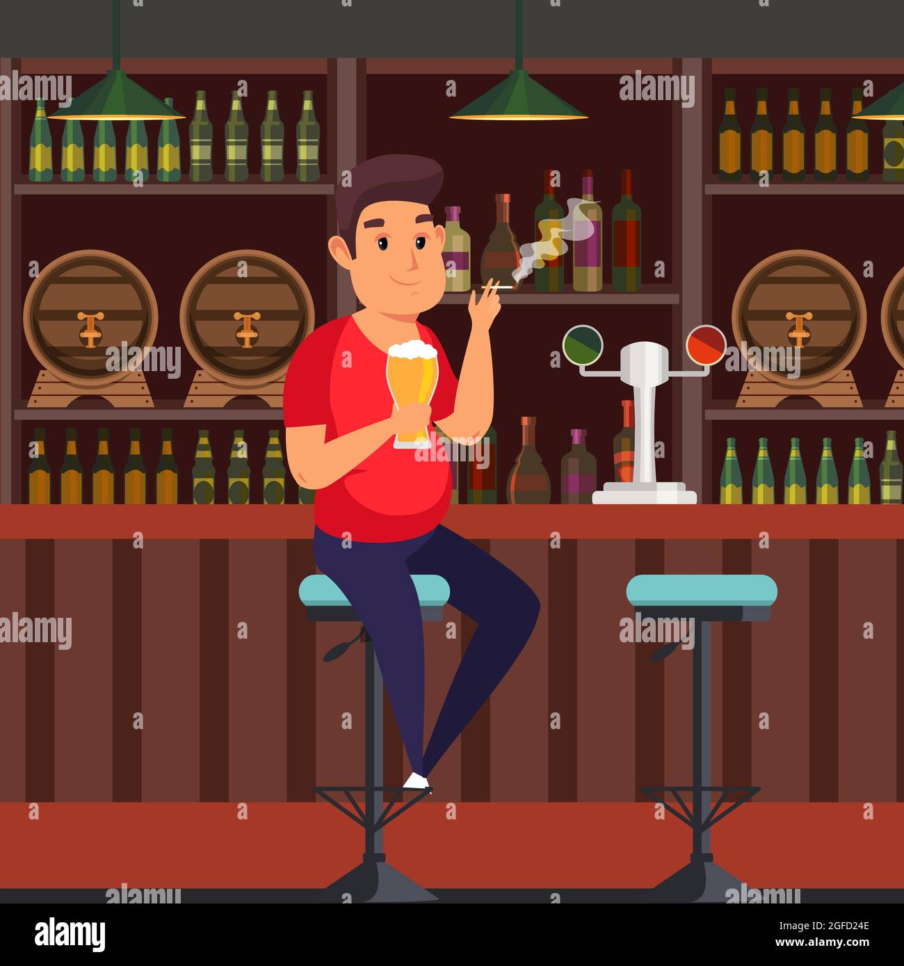 Mann in Bar flache Vektor-Illustration Stock Vektor