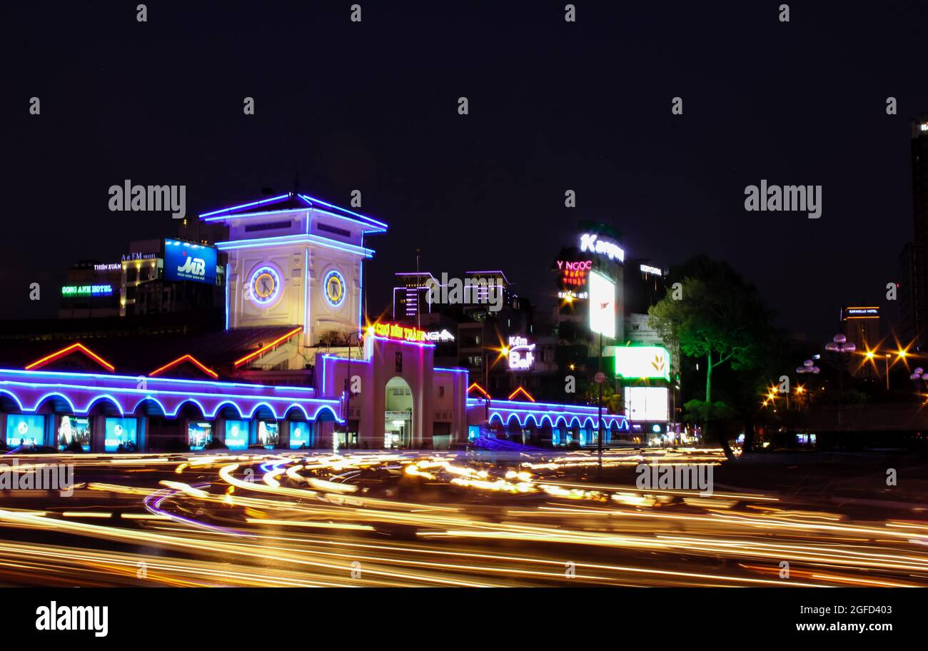 Ben Thanh Markt bei Nacht, Saigon, Vietnam Stockfoto
