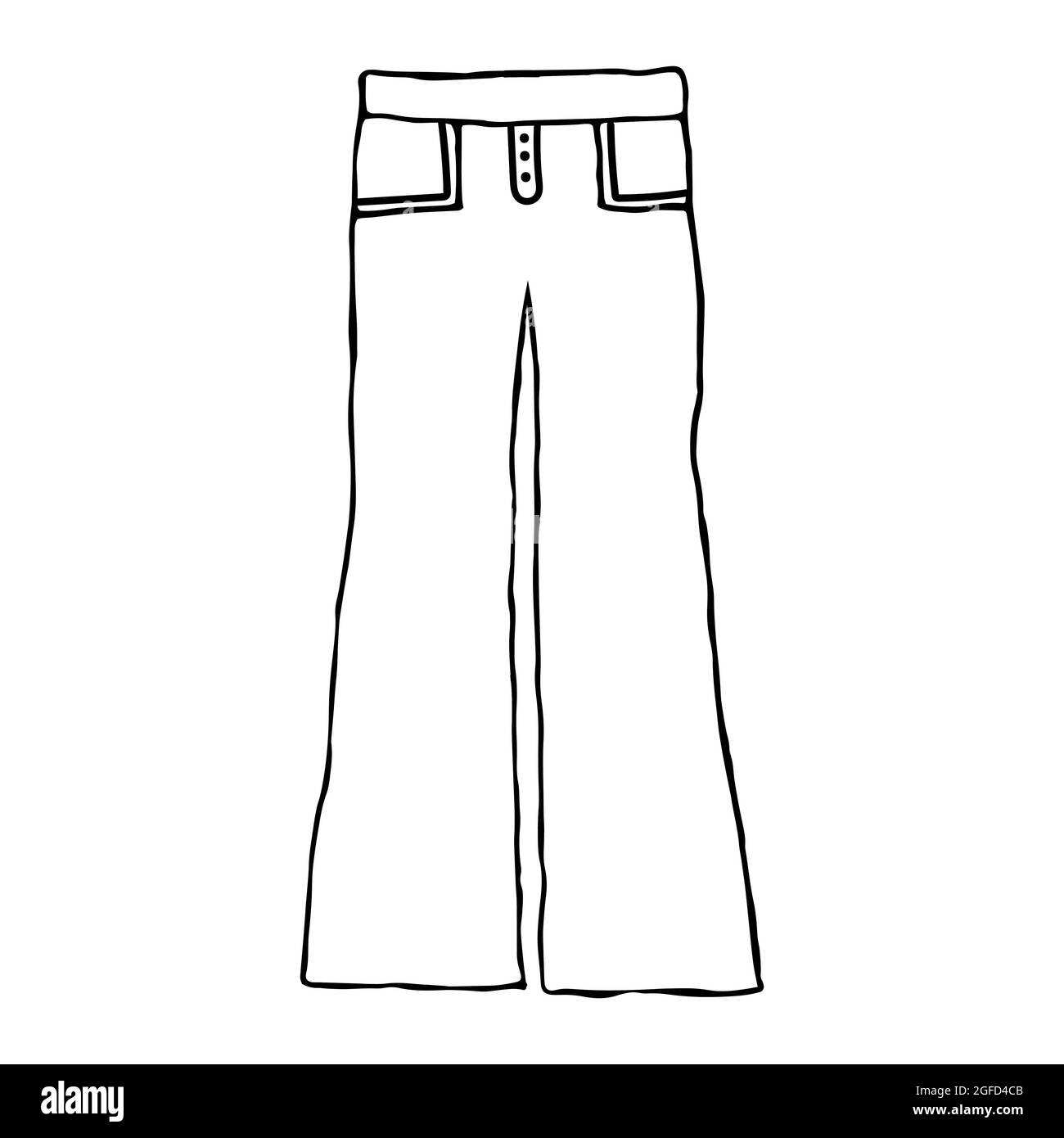 Jeans-Hosen. Handgezeichnete Hose im klassischen Stil. Isoliert auf weißem  Hintergrund. Doodle-Vektor-Illustration Stock-Vektorgrafik - Alamy