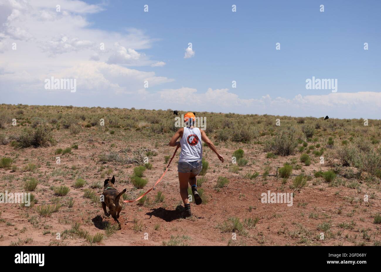 Die Linke Aktivistin Nicole Armbruster Lauft Mit Ihrem Hund Auf Einem Stuck Land Das Sie Und