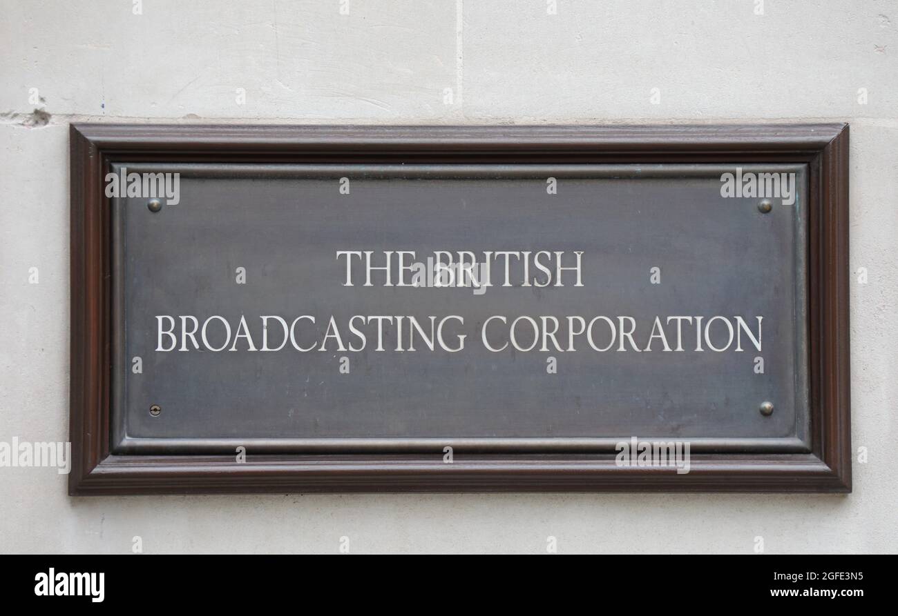 Die British Broadcasting Corporation Unterzeichnen Stockfoto