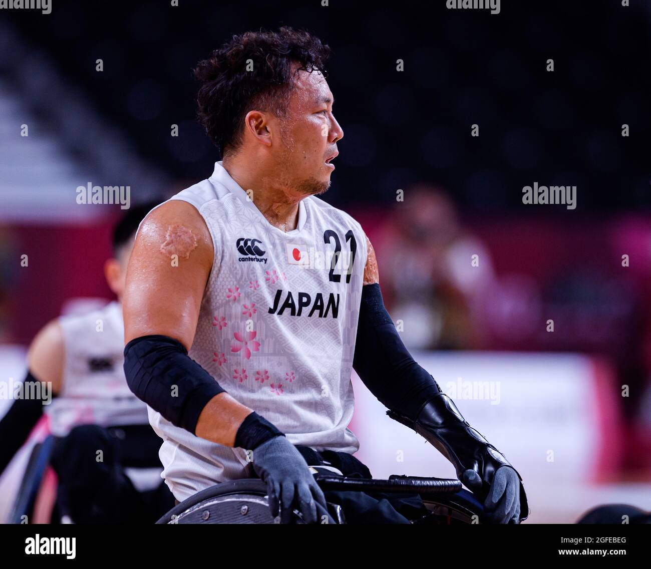 TOKIO, JAPAN. 25. August 2021. In Männer-Basketball mit Rollstuhl JPN gegen FRA während der Paralympischen Spiele von Tokio 2020 im Yoyogi-Nationalstadion am Mittwoch, den 25. August 2021 in TOKIO, JAPAN. Kredit: Taka G Wu/Alamy Live Nachrichten Stockfoto